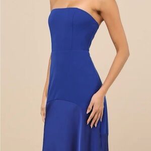 LuLu’s Compelling Style Royal Blue Strapless A-Line- floor length -Size XS